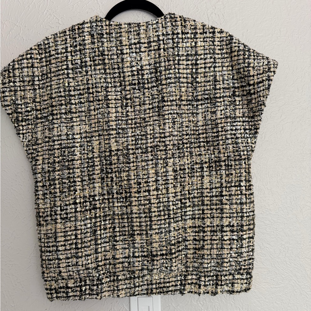 Zara collection black gold sequin tweed button down short sleeve blouse XS S - Picture 10 of 10